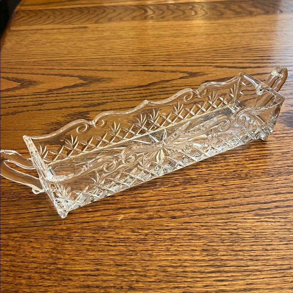 Baroque Collection Lead Crystal Godinger Rectangular Long Skinny Cracker Tray